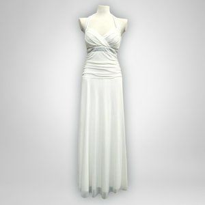 Trixxi White Ruched Gown with Silver Rhinestones, Size Large